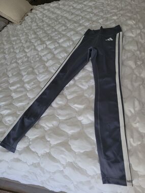 adidas Girls Gray Leggings with White Side Stripes Climacool